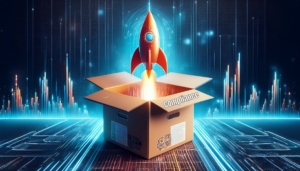 A box labeled 'Compliance' transforming into a rocket, symbolizing growth and opportunity derived from strategic compliance