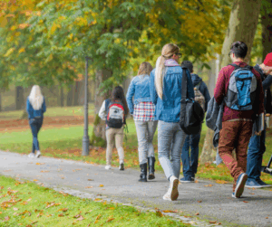 Students walking on a secure campus