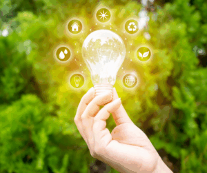 Lightbulb with icons showing the importance of identity and access management in the energy sector