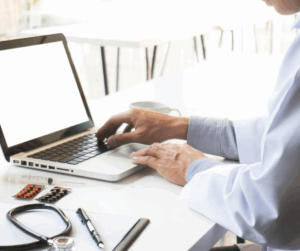 Medical IT admin overseeing automated identity provisioning and deprovisioning workflows on a healthcare dashboard
