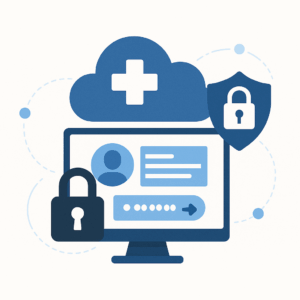 Computer screen with patient profile & authentication.