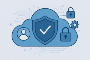 user icon, shield, cloud security.