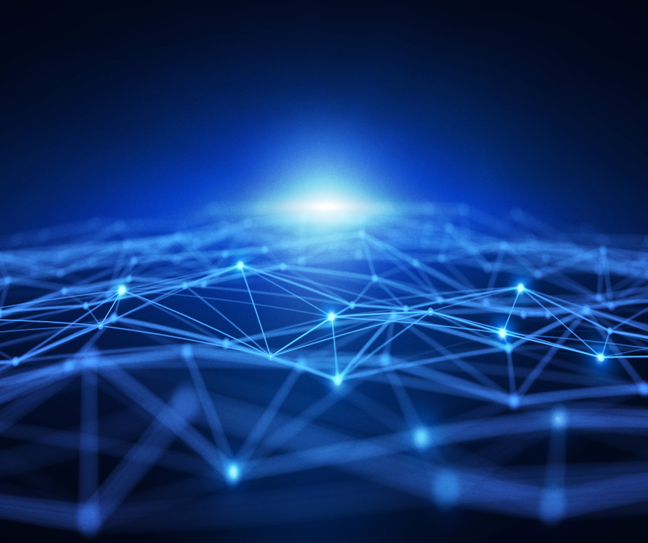 Abstract digital network with glowing connection points, symbolizing secure data flow and identity access management infrastructure.