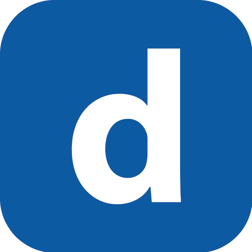 Logo with a white letter D on a blue rounded square